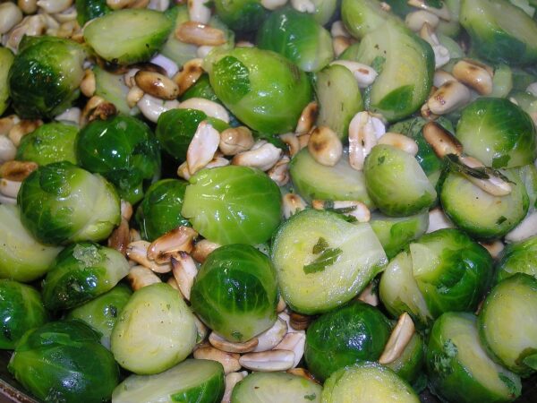 brussels sprouts, toasted, peanuts